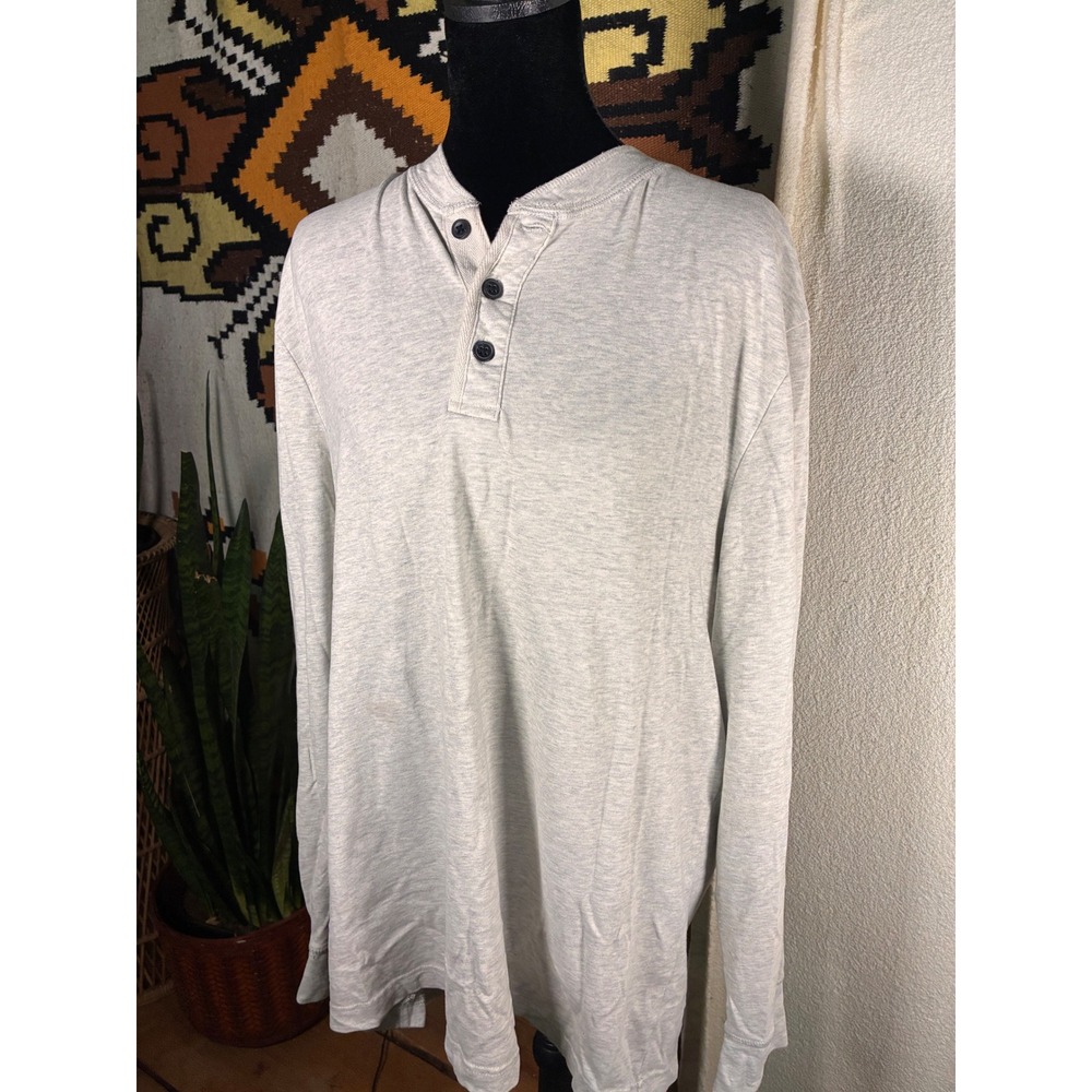 St Johns Bay Henley Shirt Mens Large Grey Excellent Long Sleeve Legacy Henley